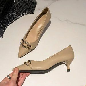 High heels, fine heels, soft leather low -heeled shoes single shoes